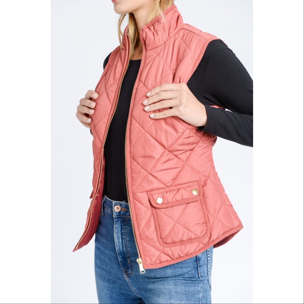 LAST ONE! Quilted Padded Vest With Pockets-SALMON - Picture 2 of 4